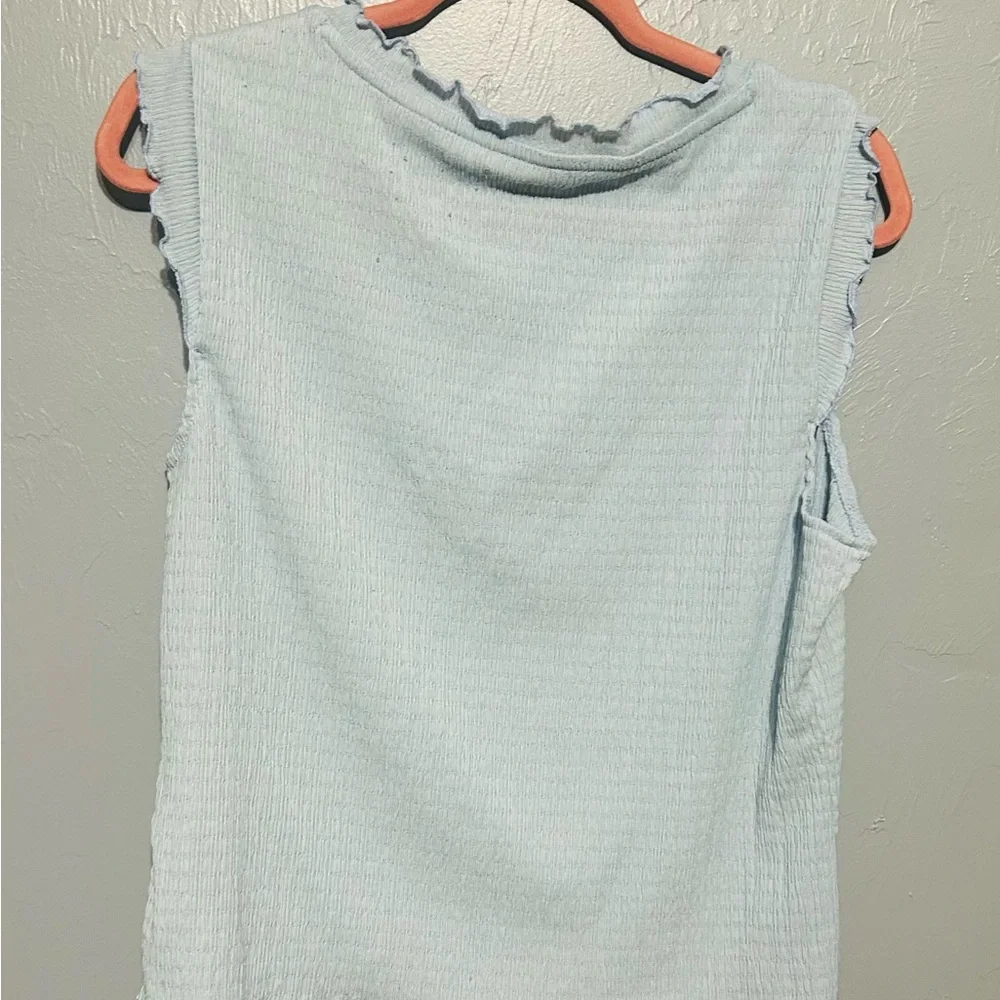 Versona Blue Ruffled Ribbed Tank Top - Picture 2 of 3